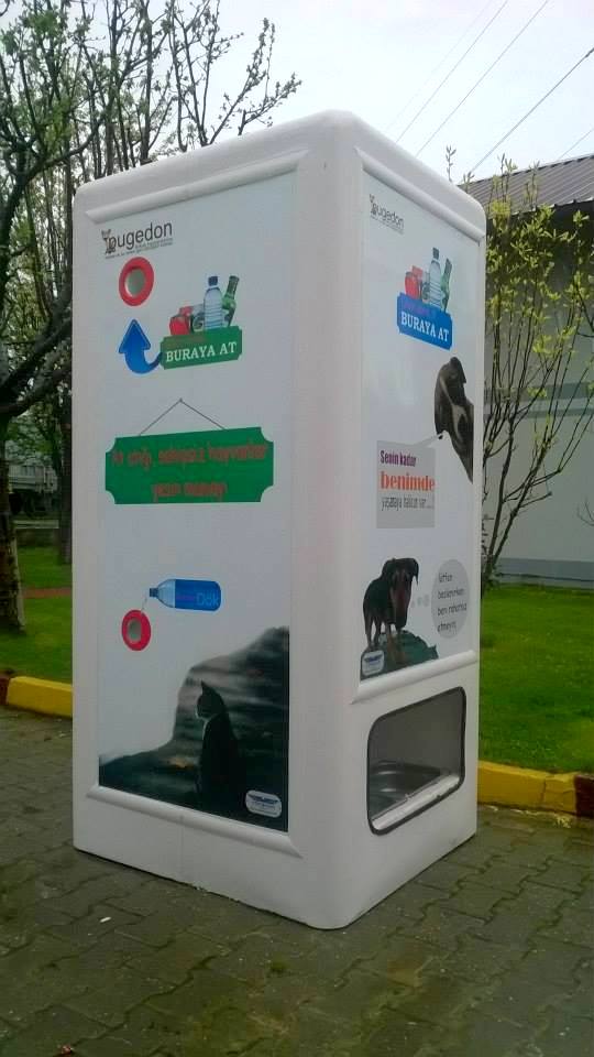 The recycle bin that feeds stray animals