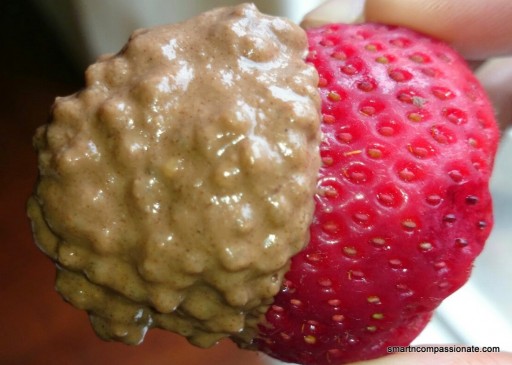 Chia chocolate pudding covered strawberry.