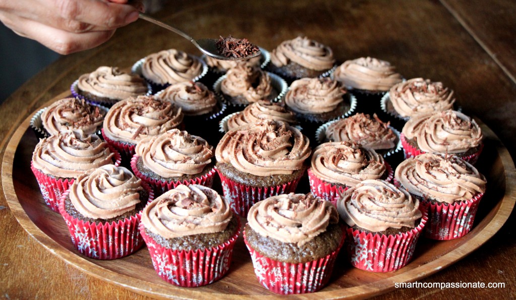 Sprinkling some chocolate shavings on top.